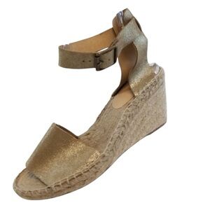 J Crew Corsica Espadrille Sandals Wedge Gold Metallic Ankle Strap Size 7
